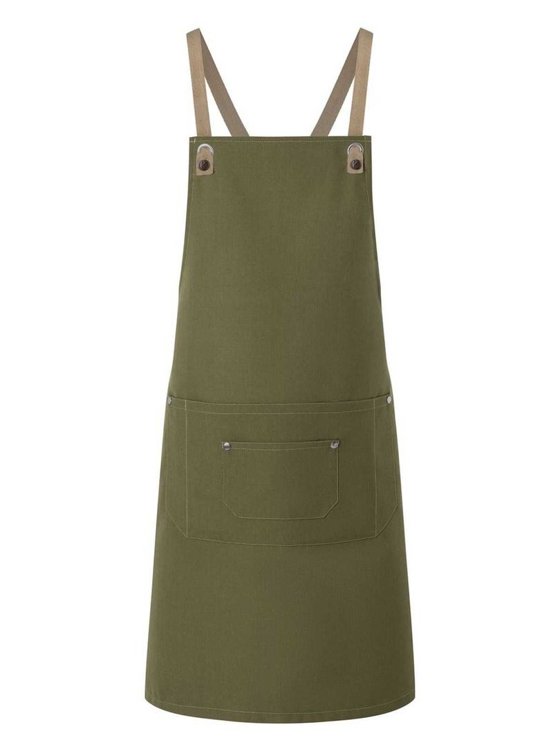 Bib Apron With Crossed Ribbons And Big Pocket